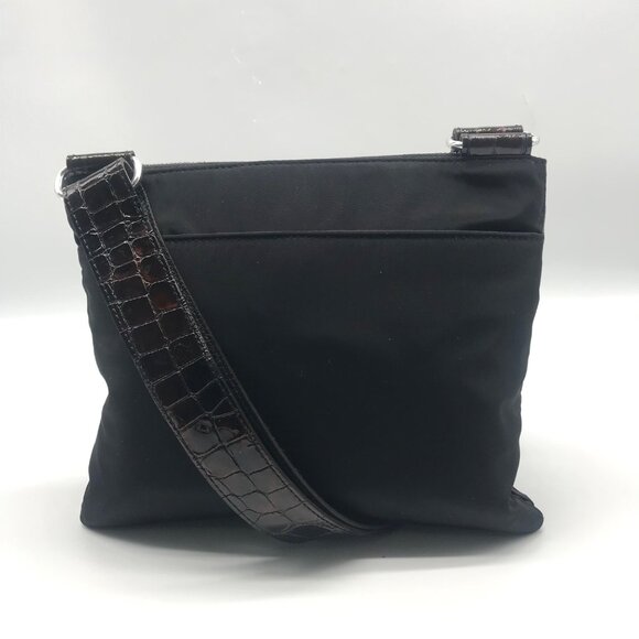 Brighton Black & Brown Croc Embossed Patent Leather Go Go Crossbody Bag - Picture 10 of 12